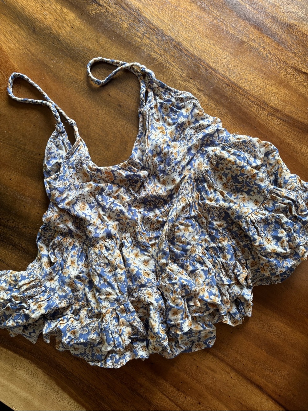 Patrons of Peace Blue & Cream Floral Ruffle Cami